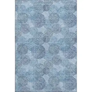 Photo of Denim Blue And Sky Blue Abstract Washable Area Rug With UV Protection