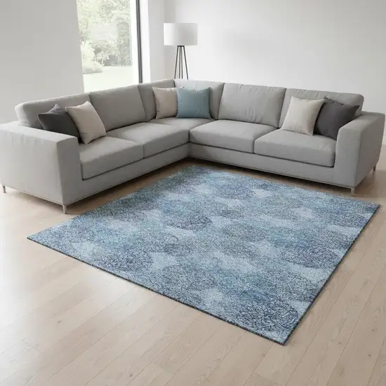 Denim Blue And Sky Blue Abstract Washable Area Rug With UV Protection Photo 2