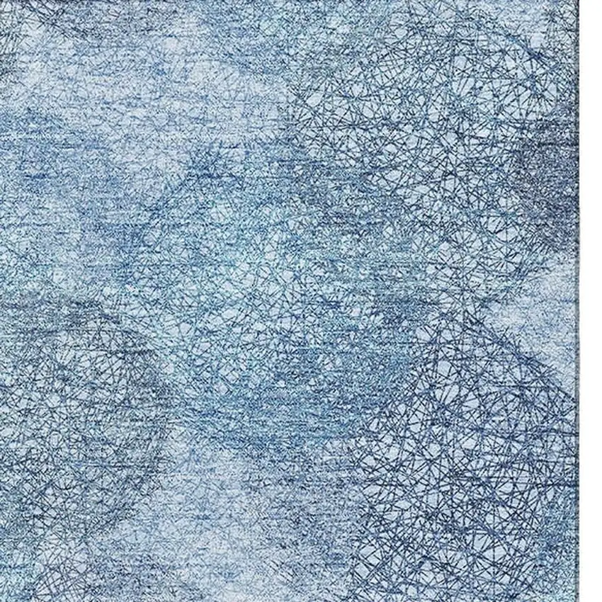 Denim Blue And Sky Blue Abstract Washable Area Rug With UV Protection Photo 2