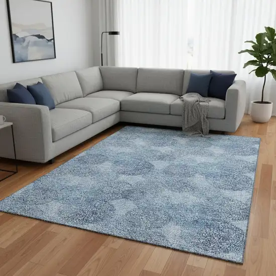 Denim Blue And Sky Blue Abstract Washable Area Rug With UV Protection Photo 2