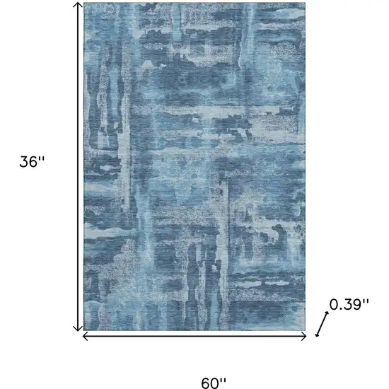 Denim Blue And Sky Blue Abstract Washable Area Rug With UV Protection Photo 9