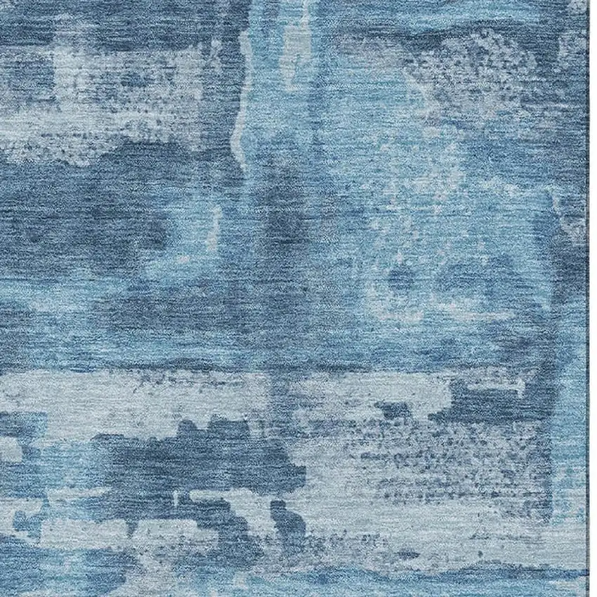 Denim Blue And Sky Blue Abstract Washable Area Rug With UV Protection Photo 3
