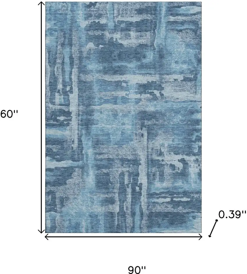 Denim Blue And Sky Blue Abstract Washable Area Rug With UV Protection Photo 9