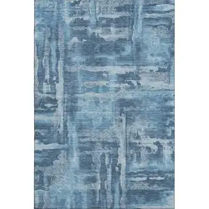 Photo of Denim Blue And Sky Blue Abstract Washable Area Rug With UV Protection