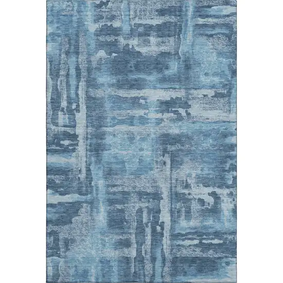 Denim Blue And Sky Blue Abstract Washable Area Rug With UV Protection Photo 1