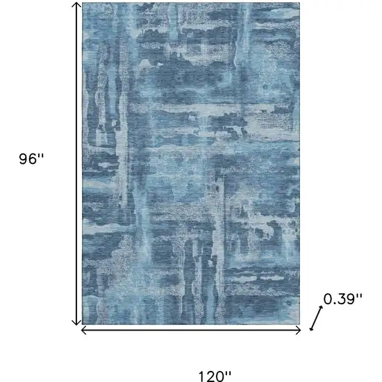 Denim Blue And Sky Blue Abstract Washable Area Rug With UV Protection Photo 9