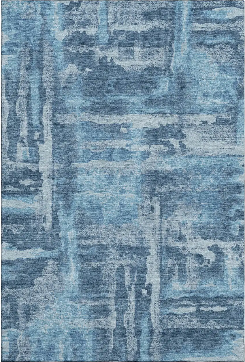 Denim Blue And Sky Blue Abstract Washable Area Rug With UV Protection Photo 1