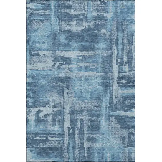 Denim Blue And Sky Blue Abstract Washable Area Rug With UV Protection Photo 4