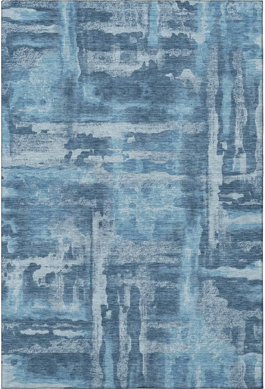 Denim Blue And Sky Blue Abstract Washable Area Rug With UV Protection Photo 4