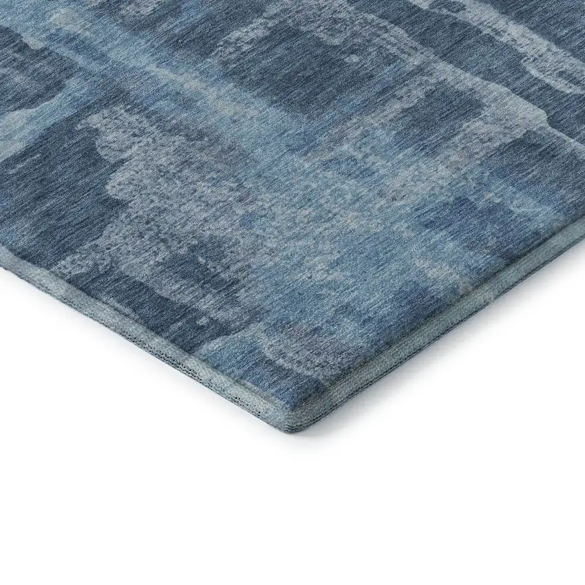 Denim Blue And Sky Blue Abstract Washable Area Rug With UV Protection Photo 7