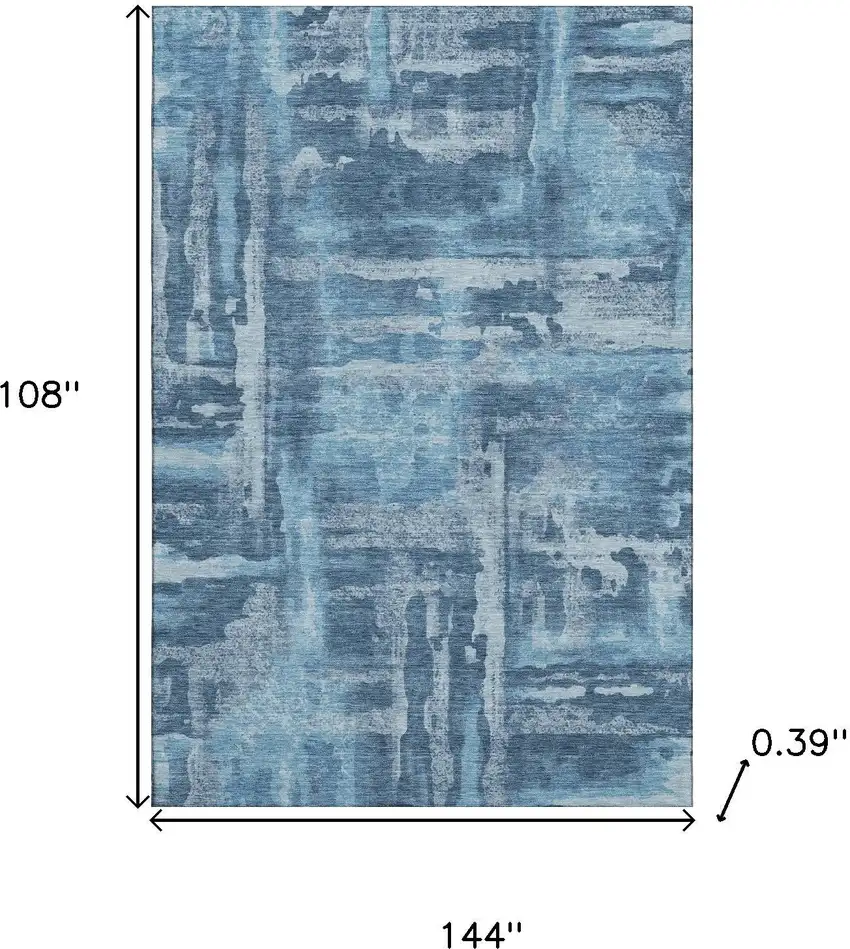 Denim Blue And Sky Blue Abstract Washable Area Rug With UV Protection Photo 9