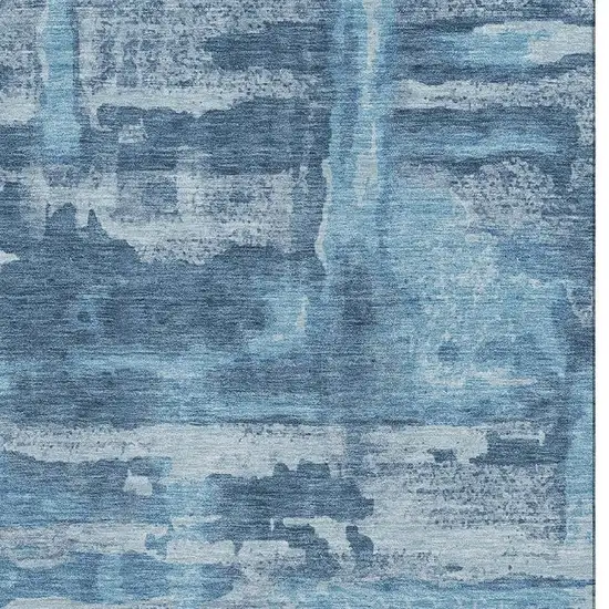Denim Blue And Sky Blue Abstract Washable Area Rug With UV Protection Photo 4