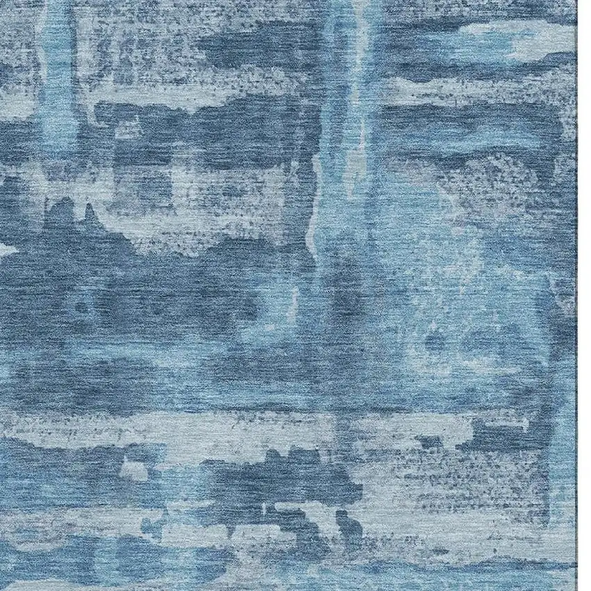 Denim Blue And Sky Blue Abstract Washable Area Rug With UV Protection Photo 4