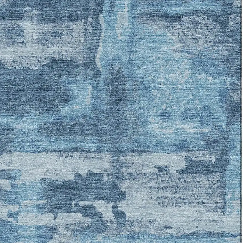 Denim Blue And Sky Blue Abstract Washable Area Rug With UV Protection Photo 3