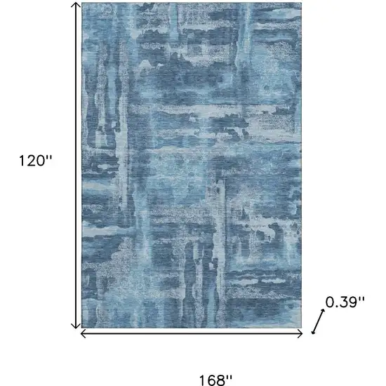 Denim Blue And Sky Blue Abstract Washable Area Rug With UV Protection Photo 9