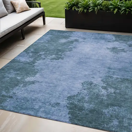 Denim Blue And Sky Blue Abstract Washable Indoor Outdoor Area Rug Photo 2