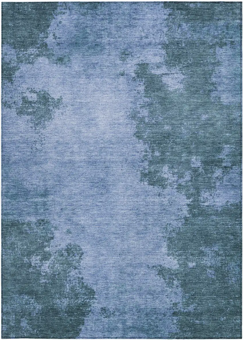 Denim Blue And Sky Blue Abstract Washable Indoor Outdoor Area Rug Photo 1