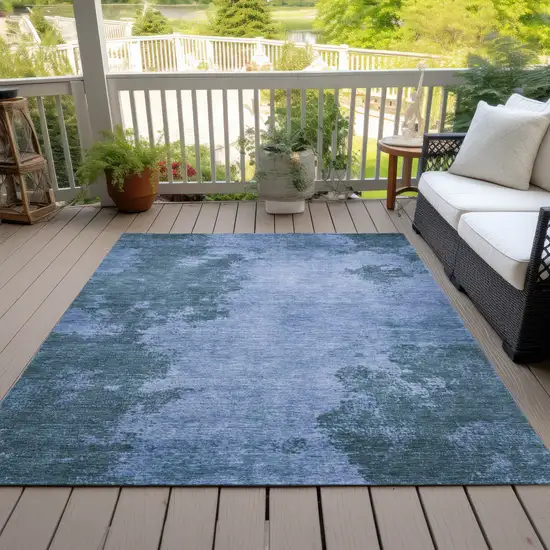 Denim Blue And Sky Blue Abstract Washable Indoor Outdoor Area Rug Photo 7