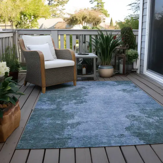 Denim Blue And Sky Blue Abstract Washable Indoor Outdoor Area Rug Photo 4