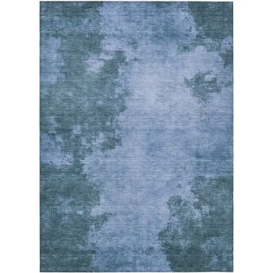 Denim Blue And Sky Blue Abstract Washable Indoor Outdoor Area Rug Photo 8