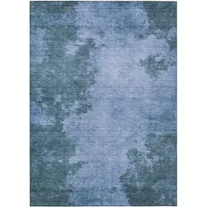 Photo of Denim Blue And Sky Blue Abstract Washable Indoor Outdoor Area Rug