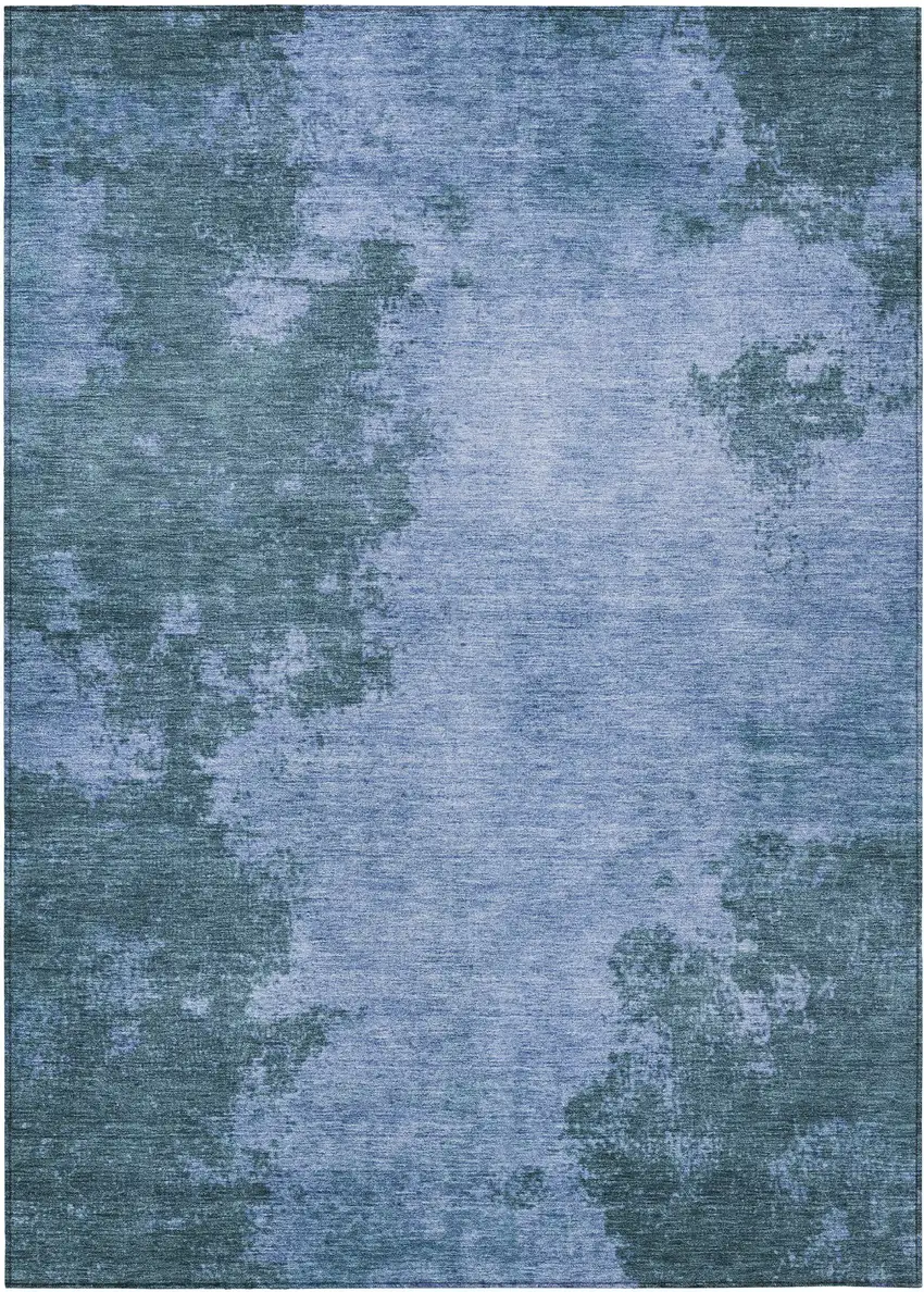 Denim Blue And Sky Blue Abstract Washable Indoor Outdoor Area Rug Photo 1
