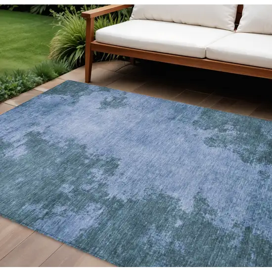 Denim Blue And Sky Blue Abstract Washable Indoor Outdoor Area Rug Photo 2