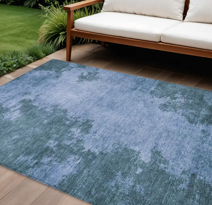 Denim Blue And Sky Blue Abstract Washable Indoor Outdoor Area Rug Photo 2