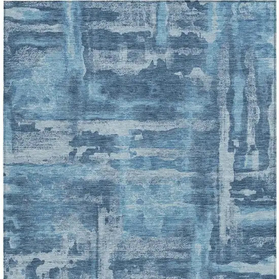 Denim Blue And Sky Blue Abstract Washable Indoor Outdoor Area Rug Photo 4
