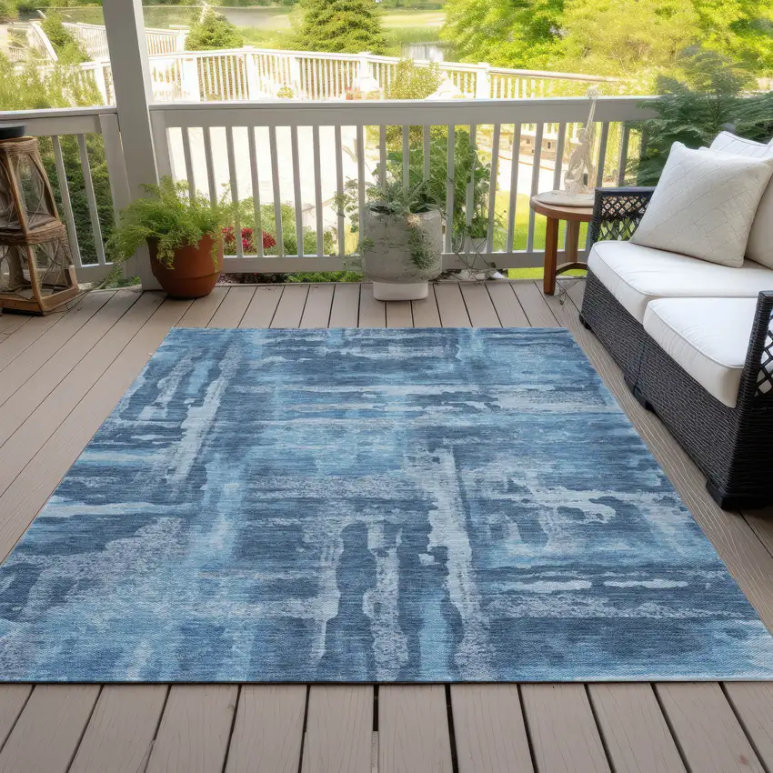 Denim Blue And Sky Blue Abstract Washable Indoor Outdoor Area Rug Photo 6