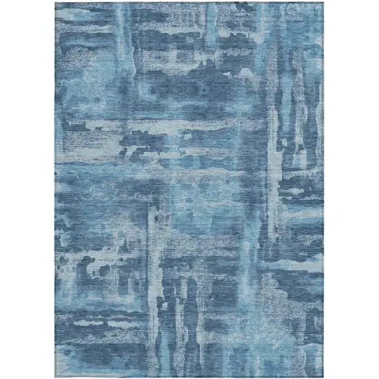 Denim Blue And Sky Blue Abstract Washable Indoor Outdoor Area Rug Photo 1