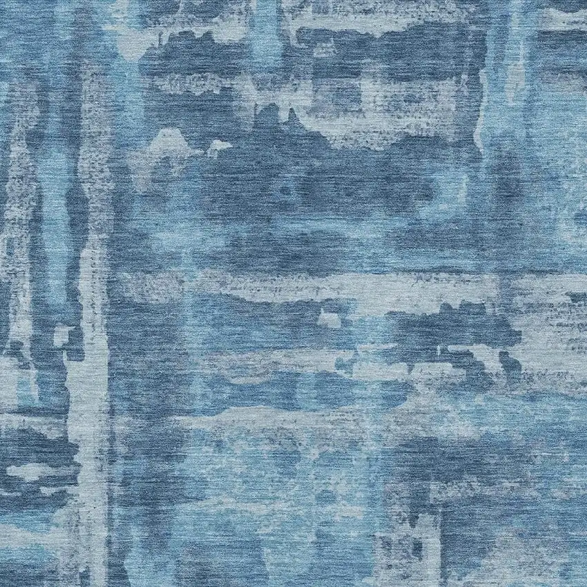 Denim Blue And Sky Blue Abstract Washable Indoor Outdoor Area Rug Photo 9