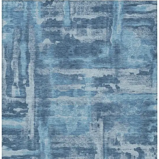 Denim Blue And Sky Blue Abstract Washable Indoor Outdoor Area Rug Photo 3