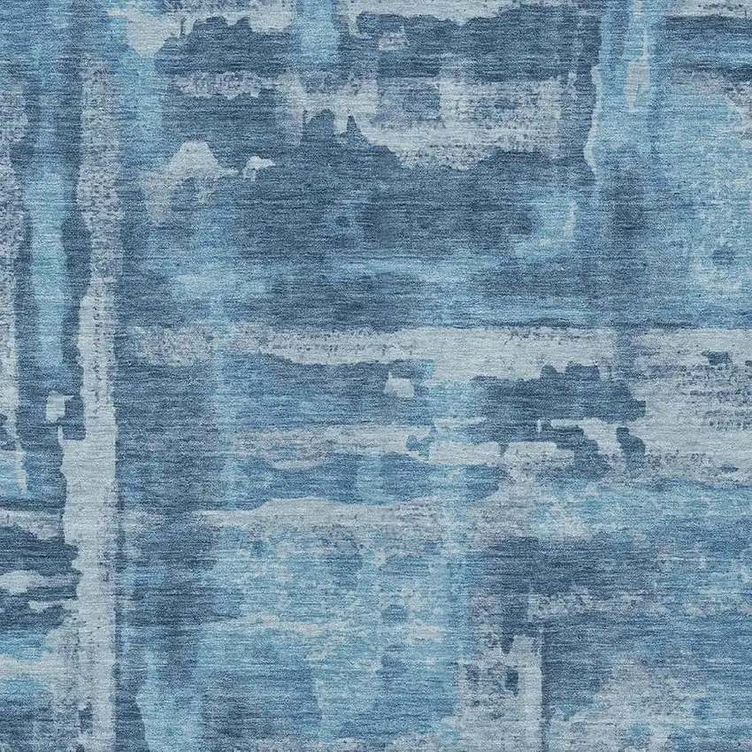 Denim Blue And Sky Blue Abstract Washable Indoor Outdoor Area Rug Photo 1
