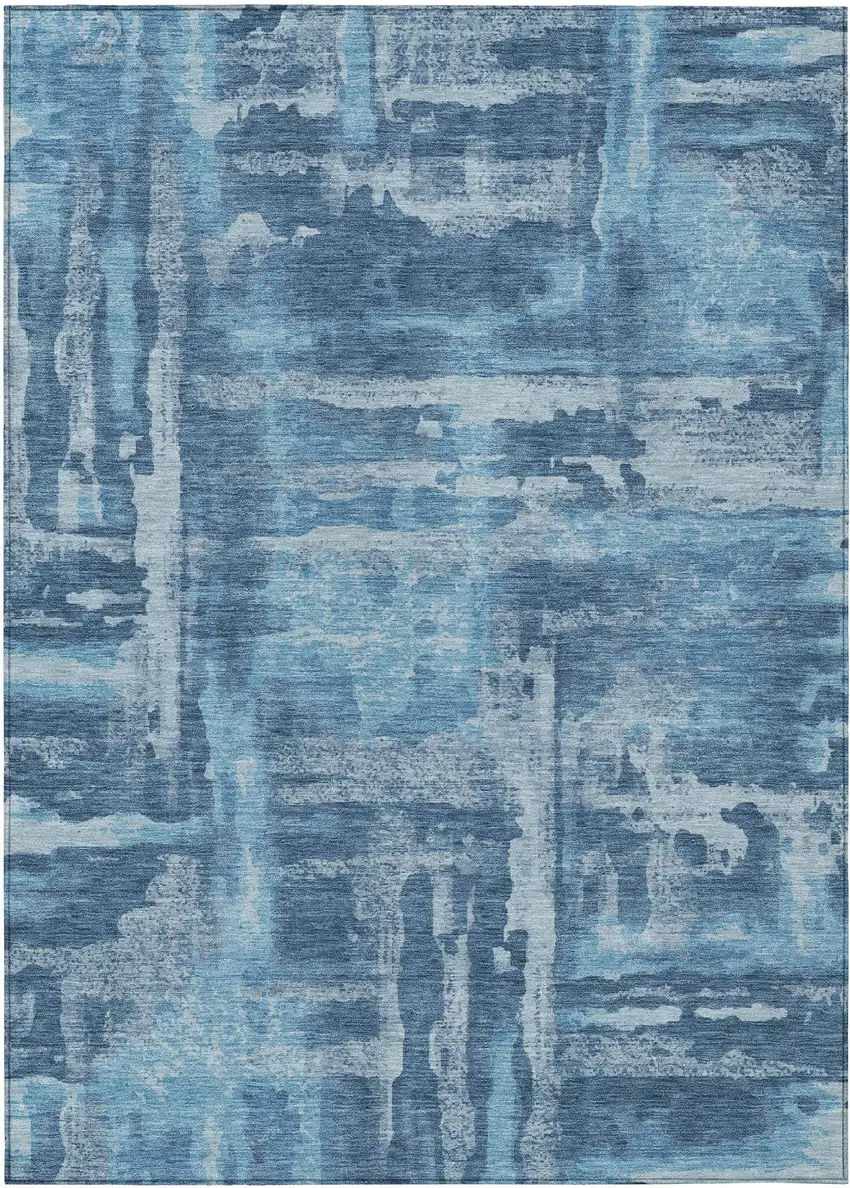 Denim Blue And Sky Blue Abstract Washable Indoor Outdoor Area Rug Photo 4