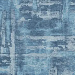 Photo of Denim Blue And Sky Blue Abstract Washable Indoor Outdoor Area Rug