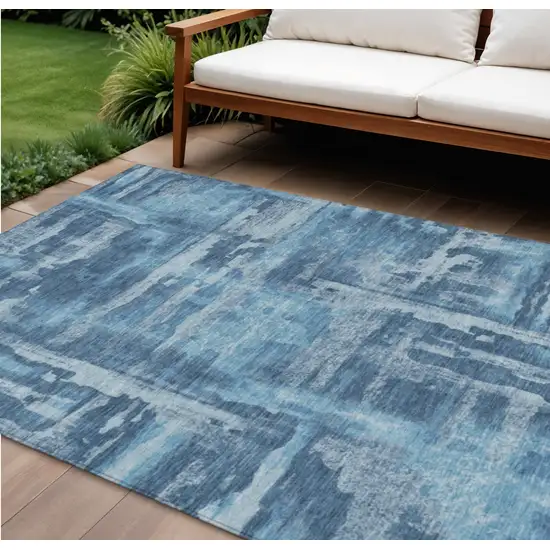 Denim Blue And Sky Blue Abstract Washable Indoor Outdoor Area Rug Photo 2