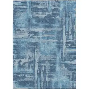 Photo of Denim Blue And Sky Blue Abstract Washable Indoor Outdoor Area Rug