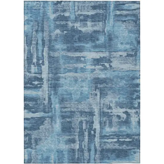Denim Blue And Sky Blue Abstract Washable Indoor Outdoor Area Rug Photo 3