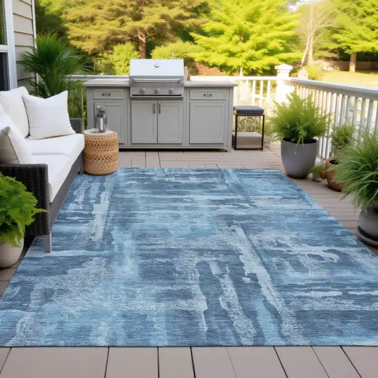 Denim Blue And Sky Blue Abstract Washable Indoor Outdoor Area Rug Photo 7