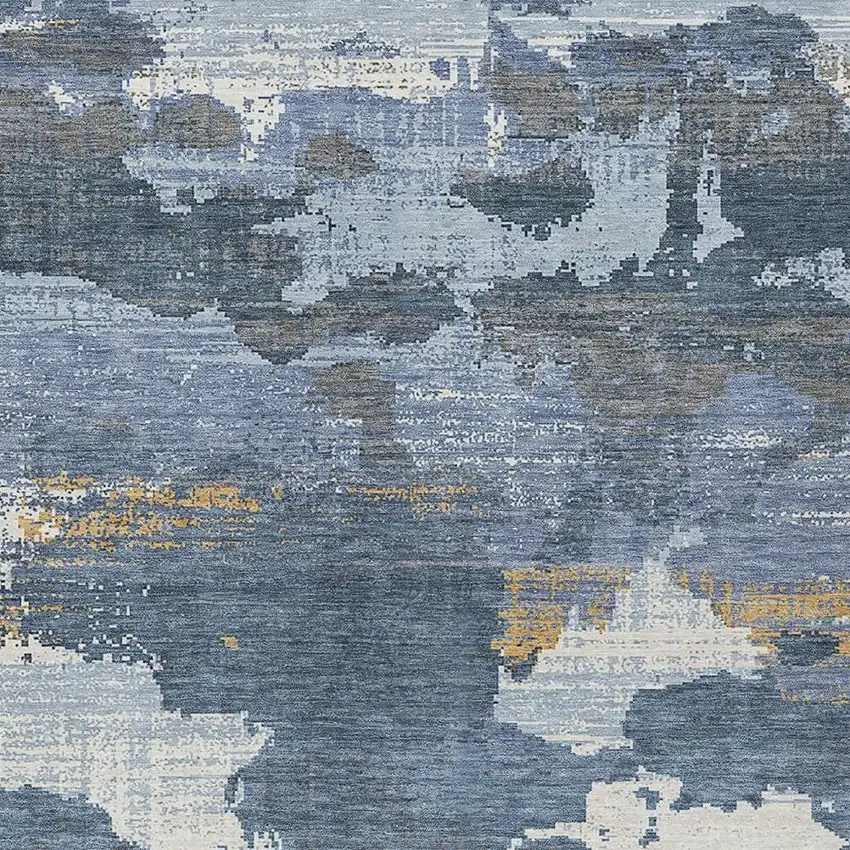 Denim Blue And Sky Blue Abstract Washable Indoor Outdoor Area Rug Photo 2