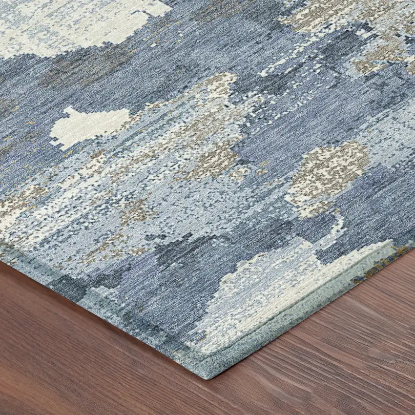 Denim Blue And Sky Blue Abstract Washable Indoor Outdoor Area Rug Photo 8