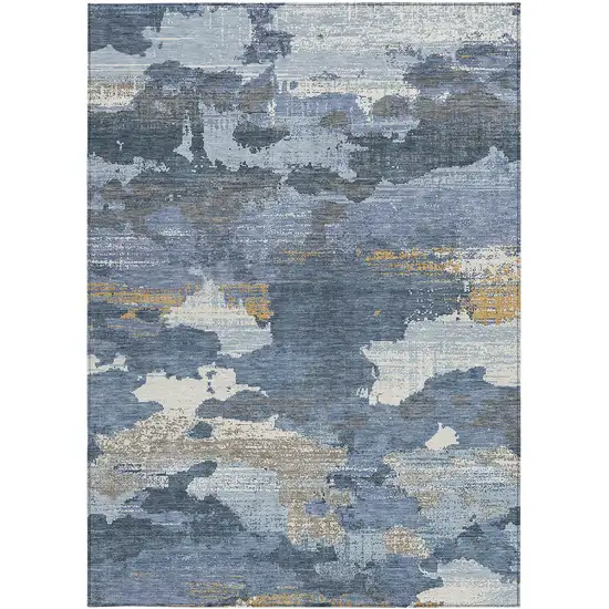 Denim Blue And Sky Blue Abstract Washable Indoor Outdoor Area Rug Photo 3