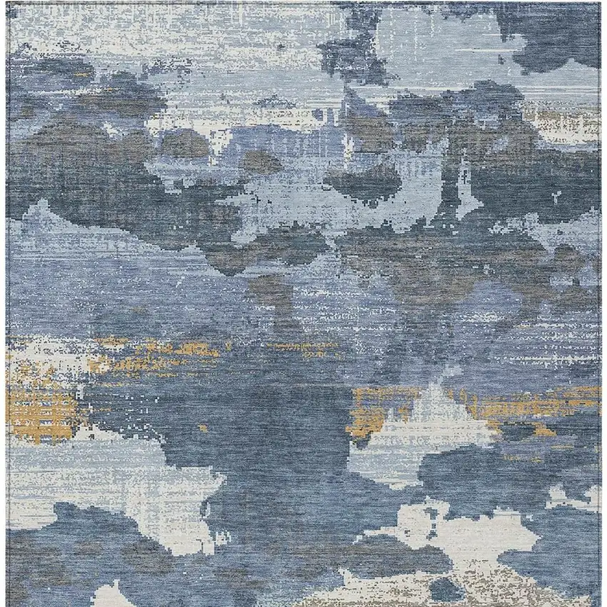 Denim Blue And Sky Blue Abstract Washable Indoor Outdoor Area Rug Photo 3