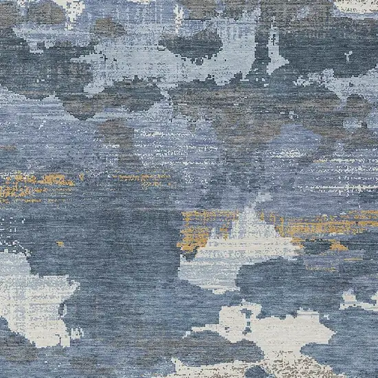 Denim Blue And Sky Blue Abstract Washable Indoor Outdoor Area Rug Photo 2