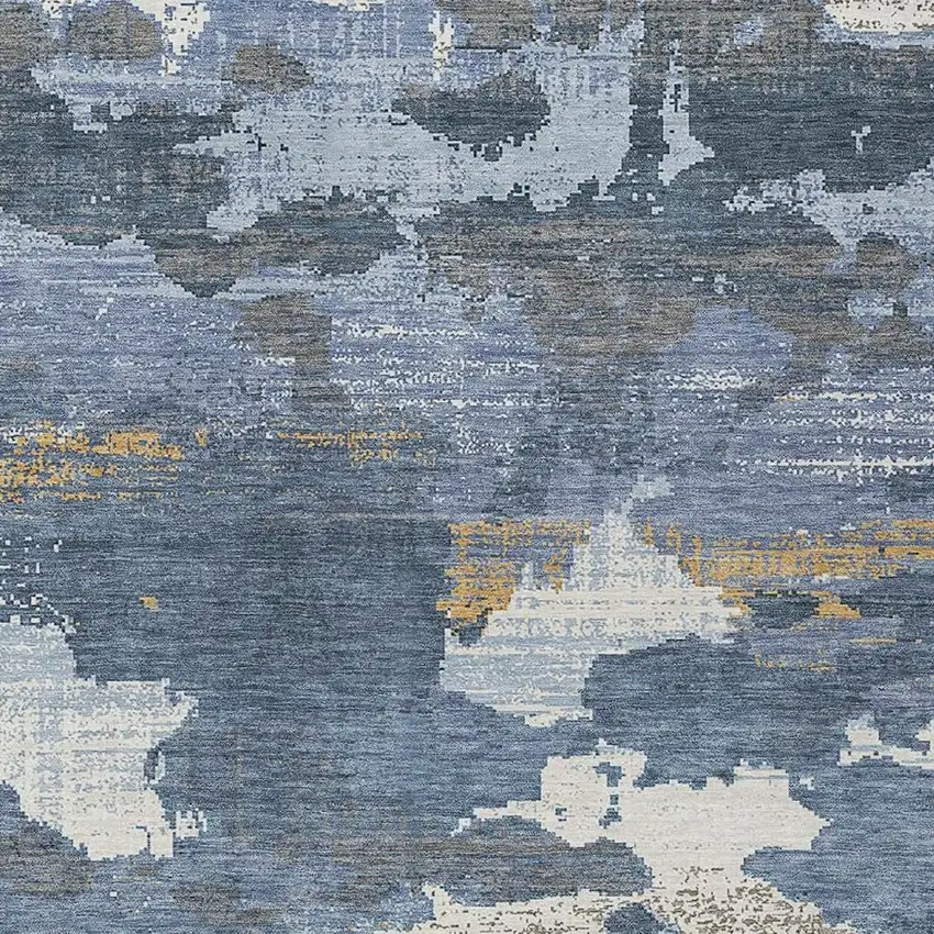 Denim Blue And Sky Blue Abstract Washable Indoor Outdoor Area Rug Photo 2