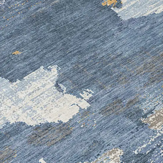 Denim Blue And Sky Blue Abstract Washable Indoor Outdoor Area Rug Photo 9