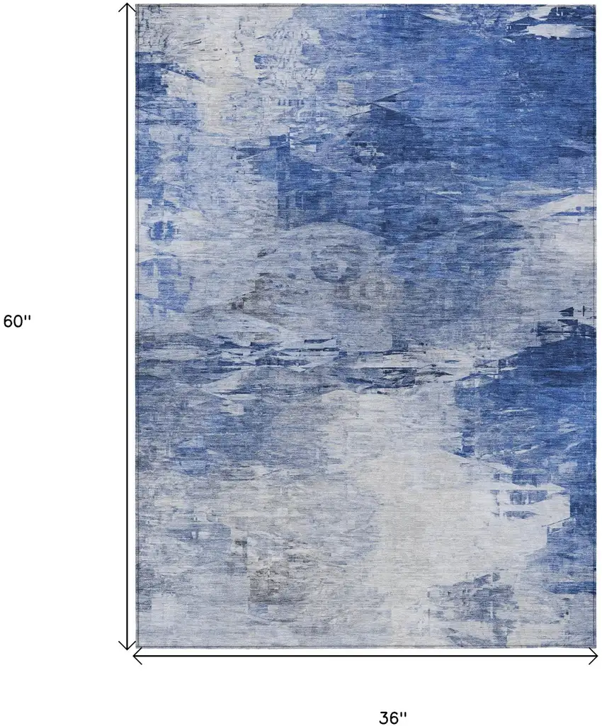 Denim Blue And Sky Blue Abstract Washable Indoor Outdoor Area Rug Photo 3