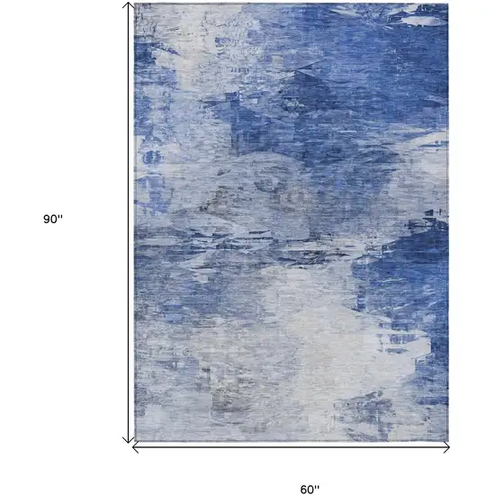 Denim Blue And Sky Blue Abstract Washable Indoor Outdoor Area Rug Photo 3