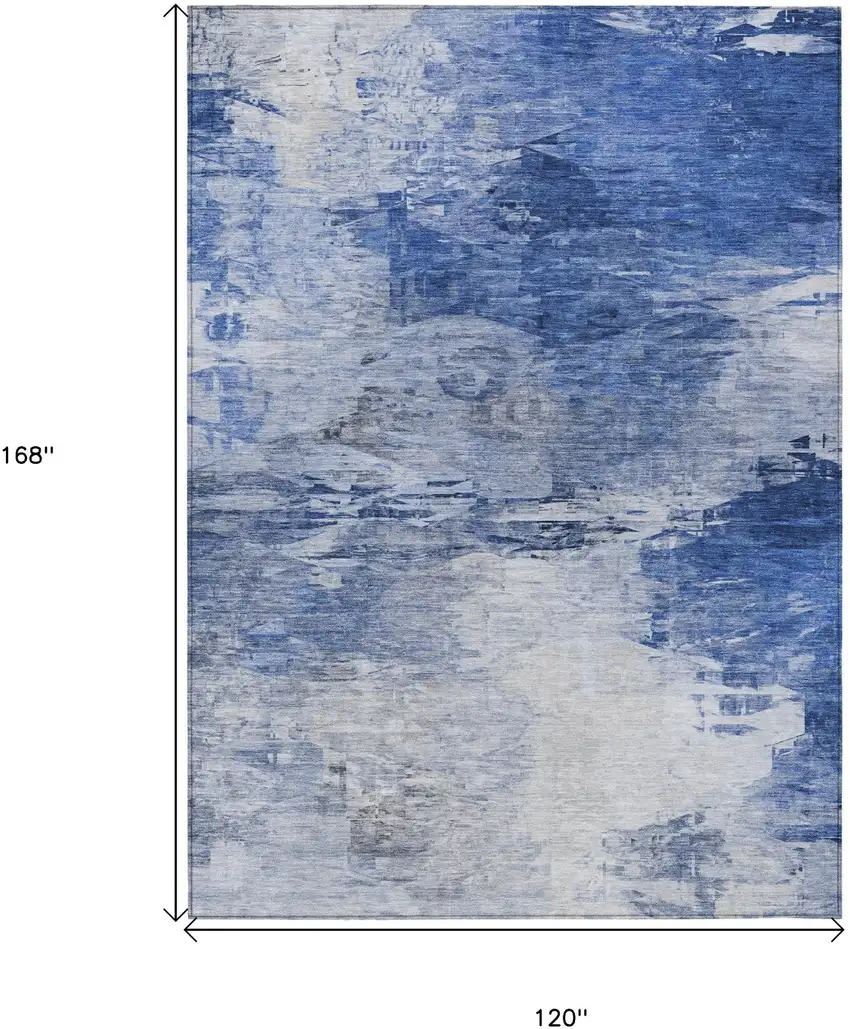 Denim Blue And Sky Blue Abstract Washable Indoor Outdoor Area Rug Photo 6